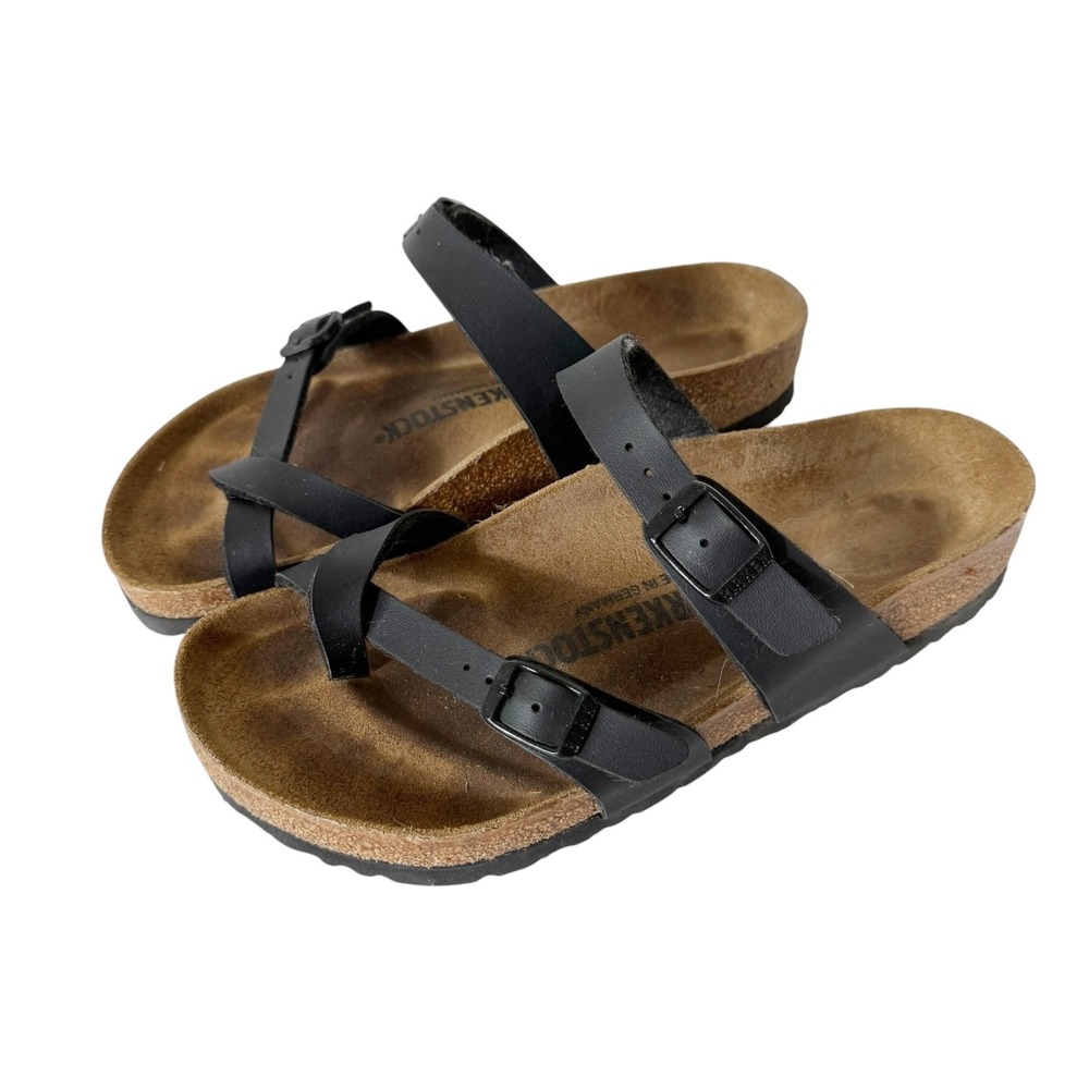 Birkenstock Womens Mayari Birko Flor Black Toe Loop Sandal Size 37 EU 6 US Wide